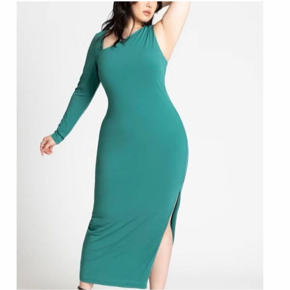 Eloquii Teal One-Shoulder Midi Dress with Side Slit
